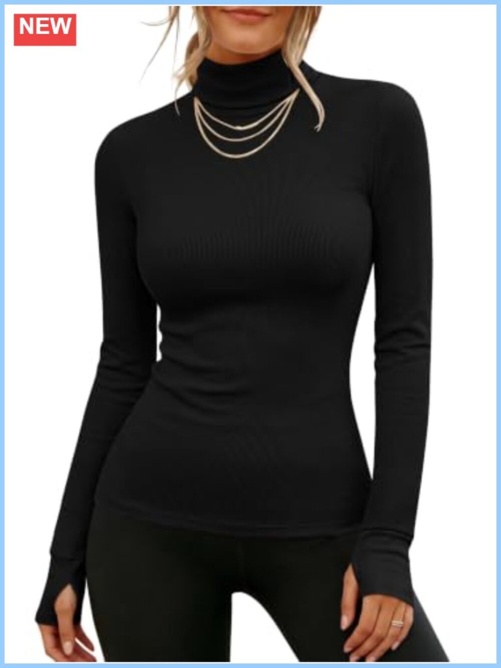 Womens Long Sleeve Turtleneck Thermal Top Ribbed Slim Fit Base Layer